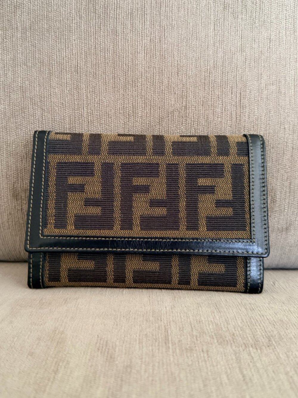 Fendi Zucca Trifold Wallet Brown Monogram Canvas Leather